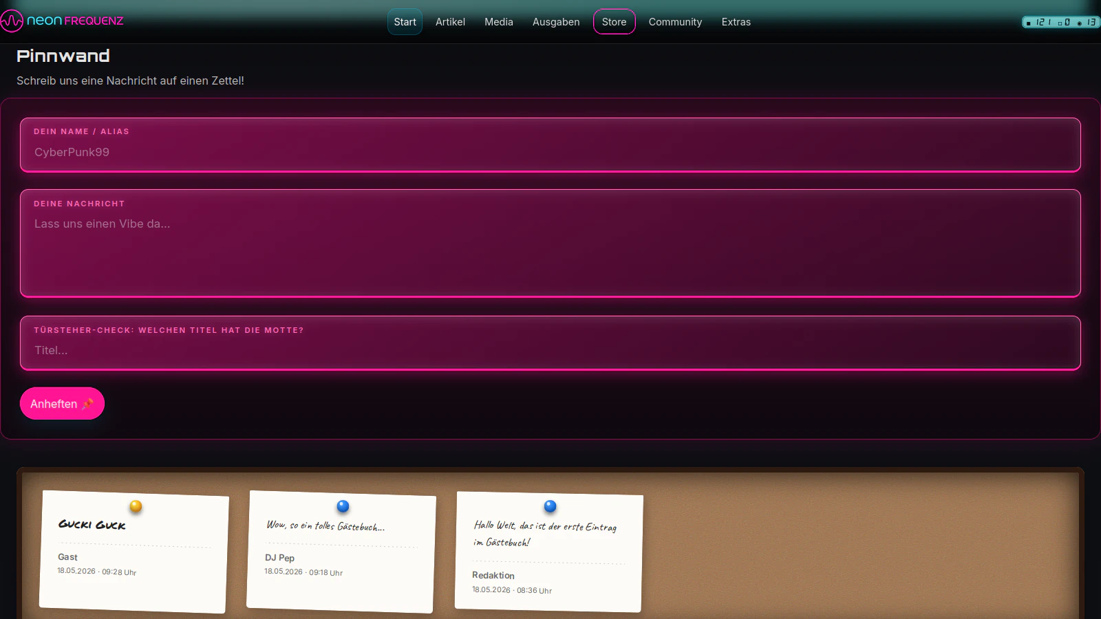 Die neue neonFREQUENZ Pinnwand